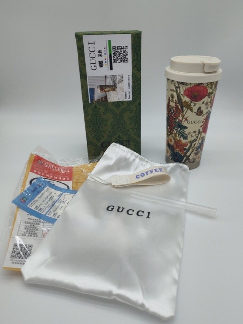 GUCCI Herbarium Floral Stainless Steel Travel Tumbler Mug w/ Box Dust Bag Straw - Picture 16 of 16